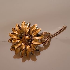 Vintage Double Petal Daisy Brooch  Silver-Gold Sunflower Sarah Coventry style